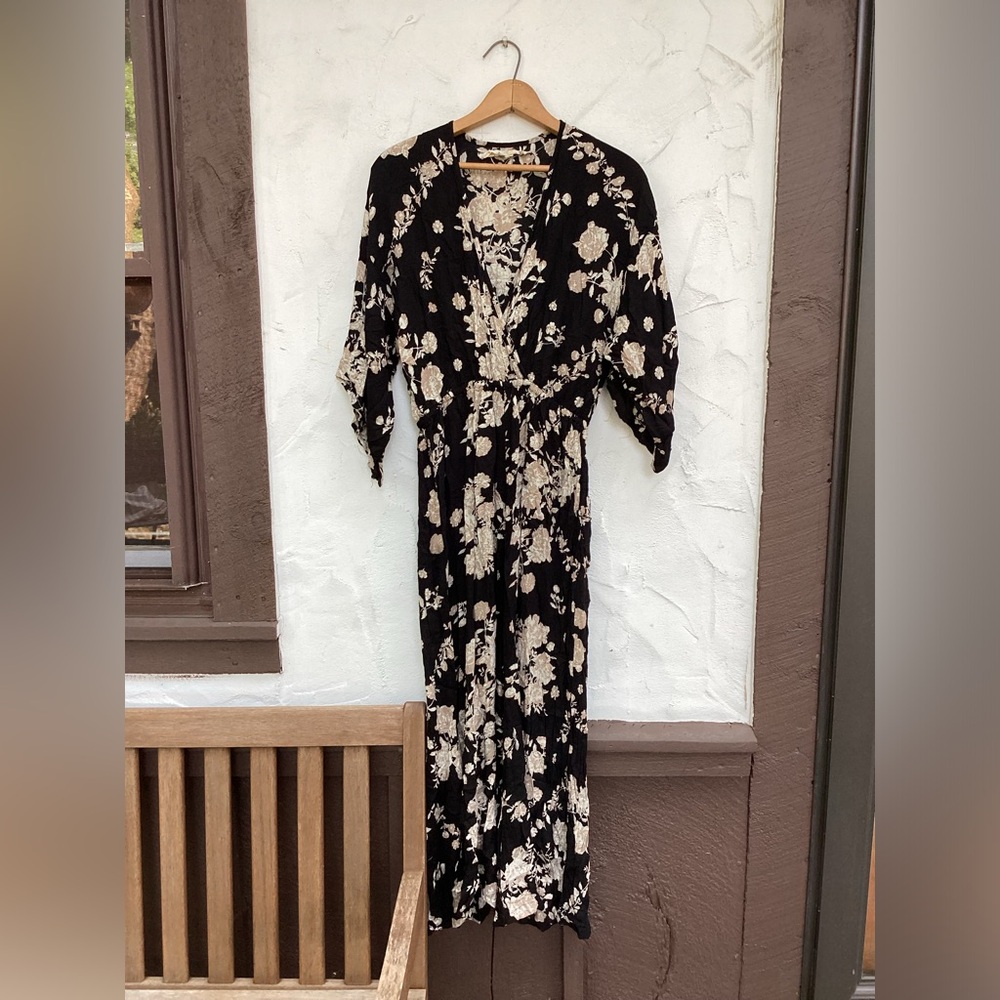 Free people Jens Pirate Booty Black Floral Jumpsuit size xs
